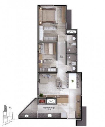 Apartamento 1 dormitório c/ suíte e lavabo - AUGE RESIDENCE Bairro Hidraulica - Lajeado - RS